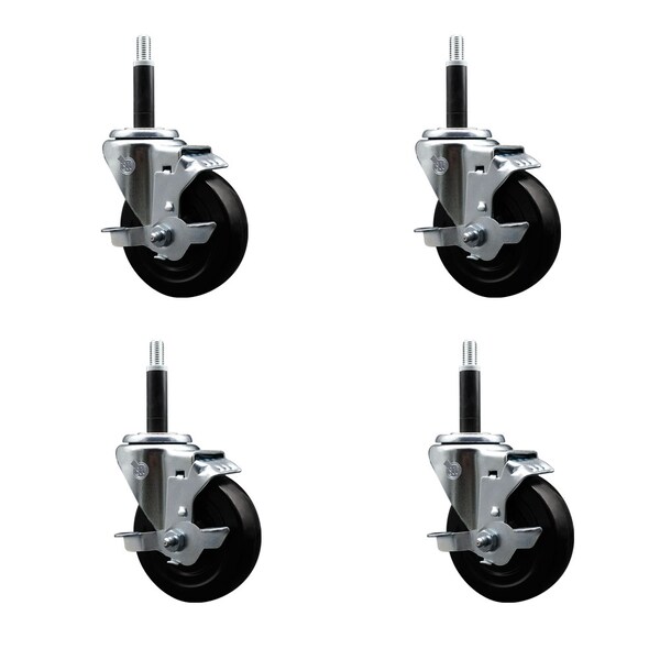 Service Caster 4'' SS Soft Rubber Swivel 3/4'' Expanding Stem Caster Set with Brake, 4PK SCC-SSEX20S414-SRS-TLB-34-4 - main